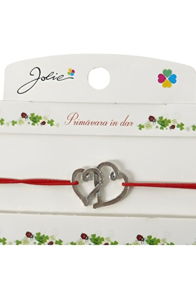 Flippy Βραχιόλι Martisor με 2 κόμπους, Jolie, Κόκκινο κορδόνι, Σχέδιο καρδιάς...