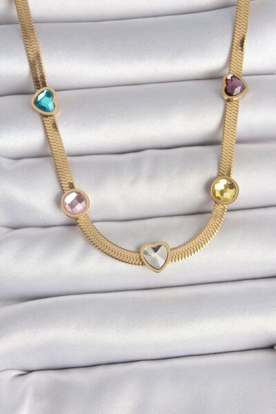 norsary 316L Steel Gold Color Italian Chain Colorful Zircon Stone Heart Figur...