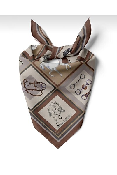Burshe Modern Horse Patterned Silky - Satin Foulard
