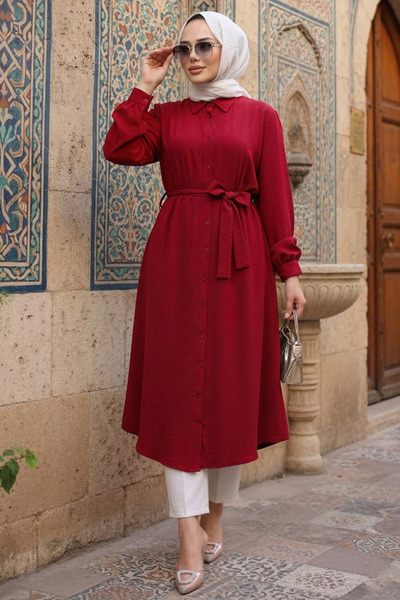 N.S NEVA STYLE Buttoned Red Hijab Tunic 32172K