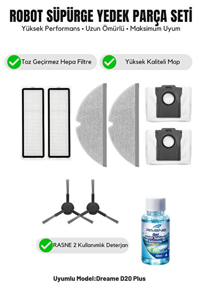 Asgard Grup Compatibil cu Dreame D20 Plus: 2 perii laterale, 2 filtre, 2 mopu...