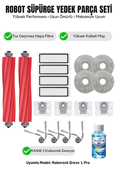 Asgard Grup Συμβατό με Roborock Qrevo L Pro: 2 κύριες βούρτσες, 4 πλαϊνές βού...