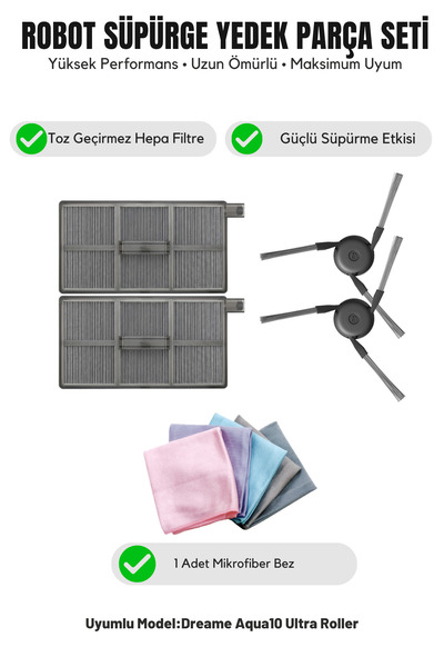 Asgard Grup Συμβατό με Dreame Aqua10 Ultra Roller 2 πλαϊνές βούρτσες 2 φίλτρα...