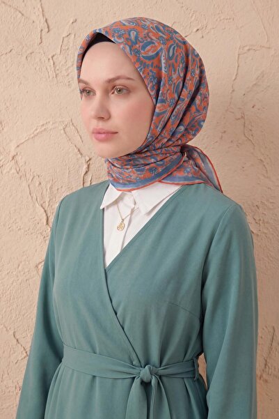 Silk Home Μαλακό Κασκόλ Σάλι με Μοτίβο Πορτοκαλί 90x90