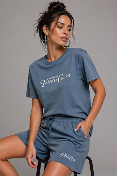 Rich Γυναικείο βαμβακερό αθλητικό κοντομάνικο μπλουζάκι oversize και σορτς, σ...