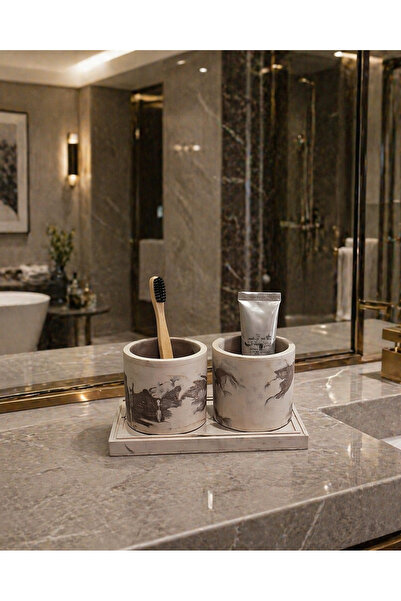 Lethe Design Organik Lekeli, Cowhide, Nerikomi Efektli Beton Diş Fırçalık Set...