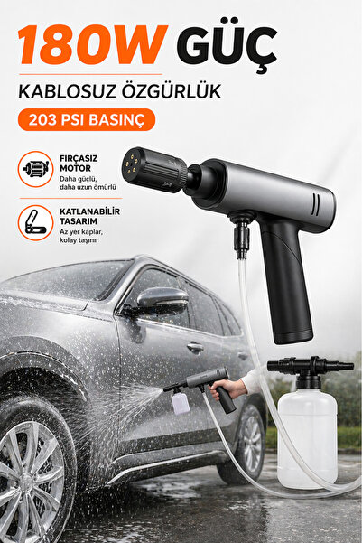 Seyoni auhma ACR-09 Şarjlı Oto Yıkama Makinesi 203 PSI Kablosuz Basınçlı Yıka...