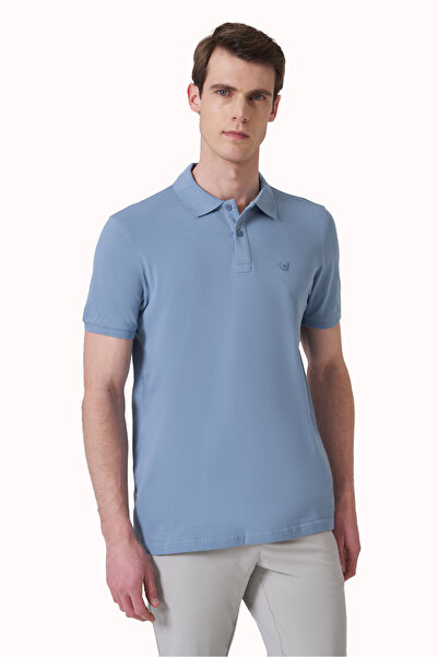 Morven Μπλε Basic Απλό 100% Βαμβακερό Ανδρικό T-Shirt με κοντό μανίκι και λαι...