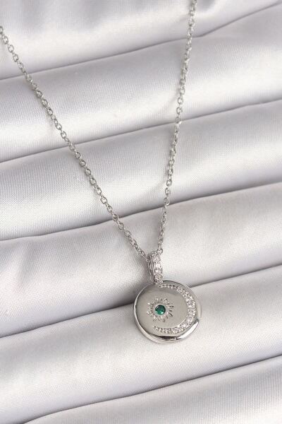 norsary 316L Steel Silver Color Chain Medallion Zircon Stone Embroidered Cres...