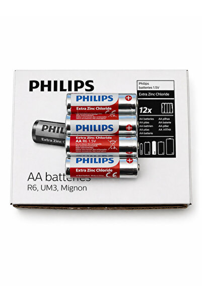 Philips AA Kalem Pil 48 Adet (4x12’li) 1.5V Extra Zinc Chloride R6 UM3 Uzun Ö...