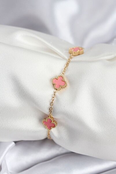 norsary 316L Steel Gold Color Pink Baby Boy Clover Women's Bracelet