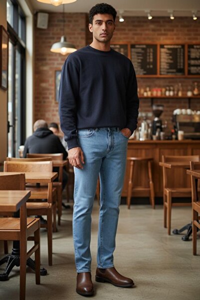 oraystore Pantaloni de blugi pentru bărbați, cu croială standard și ajustată