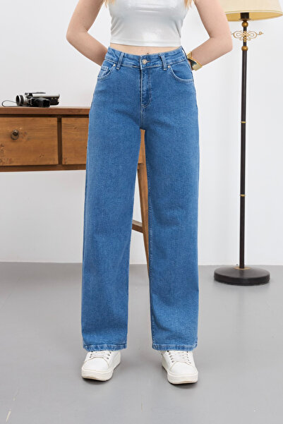 alanora Women's High Waist Snow Wash Lycra Palazzo Jeans