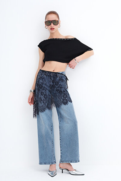 Addax Ασύμμετρη δαντελωτή μίνι φούστα E400