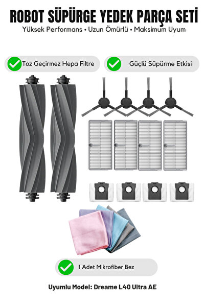 Asgard Grup Συμβατό με Dreame L40 Ultra AE: 2 κύριες βούρτσες, 4 πλαϊνές βούρ...