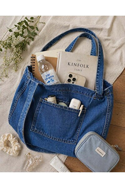 lamelif Women's Anton Double Pocket Velcro Bag Blue
