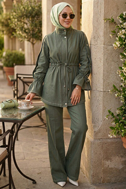 N.S NEVA STYLE Σετ Τζιν Χακί Τεσεττούρ με φερμουάρ, δύο τεμαχίων 20123HK