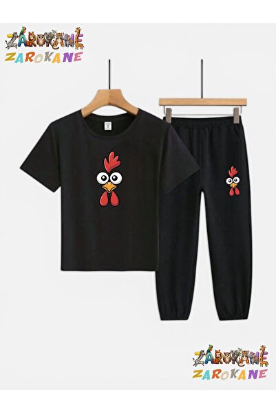 ZAROKANE Şaşkin Horoz Printed Top and Bottom Tracksuit/T-Shirt Two-Piece Chil...