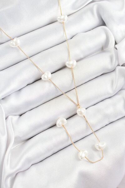 norsary Y Model Gold Color Women's Necklace with Brass Pearl Heart Figure