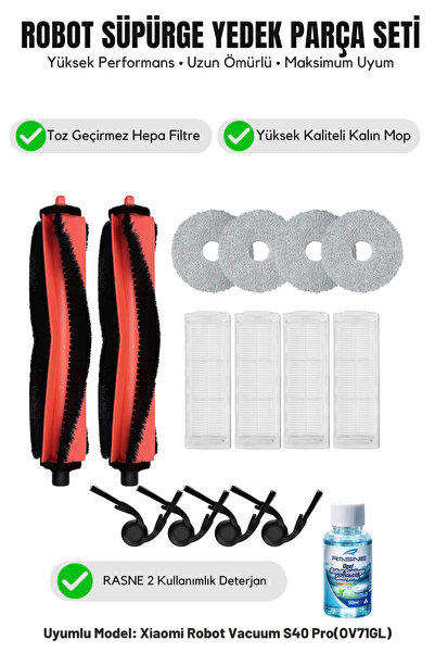 Asgard Grup Robot Vacuum S40 Pro (OV71GL) 2 Ana Fırça 4 Yan Fırça 4 filtre 4 ...