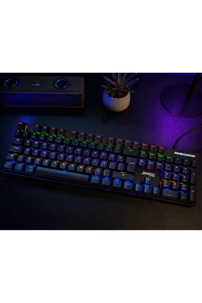 jedel Blue Switch Tam Mekanik Antighosting Rgb Efekli Işıklı Oyuncu Klavye Q Türkçe Klavye