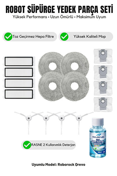 Asgard Grup Roborock Qrevo compatibil cu 4 perii laterale albe, 4 filtre, 4 m...