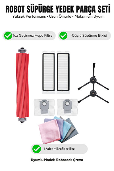 Asgard Grup Συμβατό με Roborock Qrevo: 1 κύρια βούρτσα, 2 μαύρες πλαϊνές βούρ...