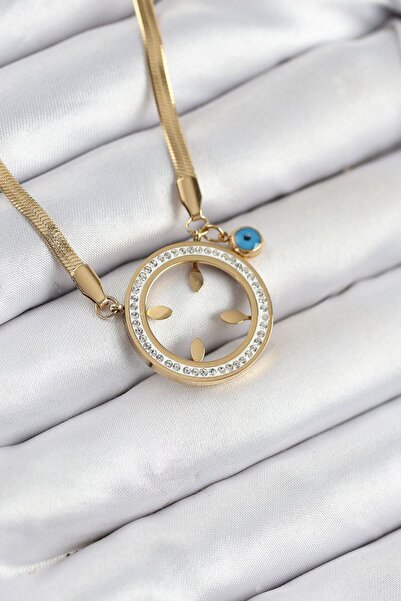 norsary 316L Steel Zircon Stone Quarter Insertable Gold Color Women's Necklace