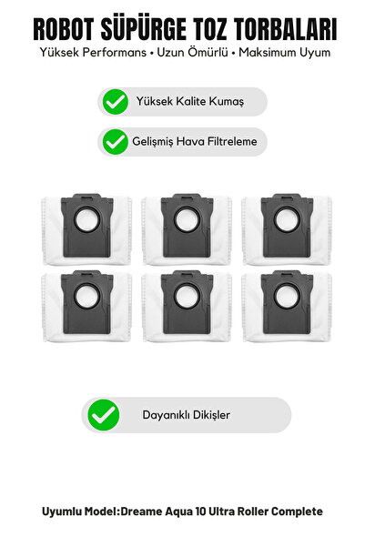 Asgard Grup Dreame Aqua10 Ultra Roller Πλήρως Συμβατή Σακούλα Σκόνης 6 τεμαχίων