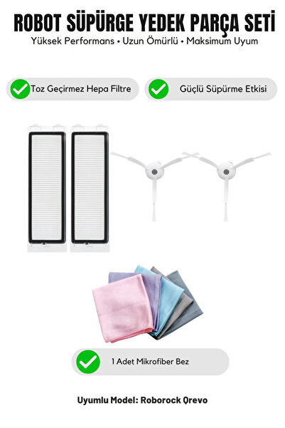 Asgard Grup Roborock Qrevo Compatible 2 White Side Brushes 2 Filters 1 Cleani...