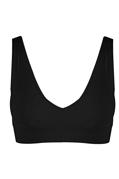 Zâna Casei Μαύρο Ριμπ Μπούστο με Ενίσχυση και Λαιμόκοψη V, Χωρίς Ραφές, για Γ...