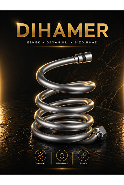 Dihamer GRİ 150 cm PVC Duş Hortumu – Esnek, Dayanıklı, Sızdırmaz Krom Bağlant...