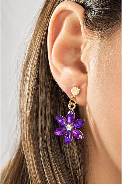 Filiya Crystal Stone Flower Purple Earrings