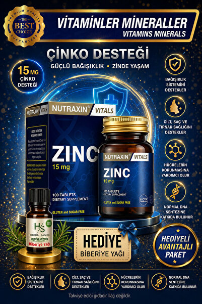 Nutraxin Zinc Sulphate 15 mg 100 Tablet | Çinko Sülfat + HEDİYE BİBERİYE YAĞI