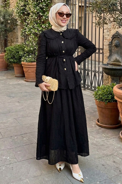 N.S NEVA STYLE Μαύρο Ισλαμικό Σετ Δύο Τεμαχίων με Φούστα 20183S