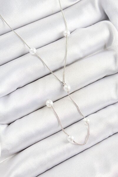 norsary Y Model Silver Color Women's Necklace with Rice Pearl Figure