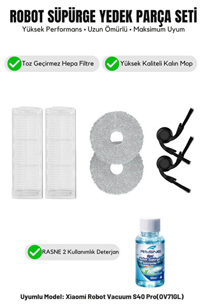 Asgard Grup Robot Vacuum S40 Pro (OV71GL) 2 Yan Fırça 2 Filtre 2 Mop 1 Deterjan