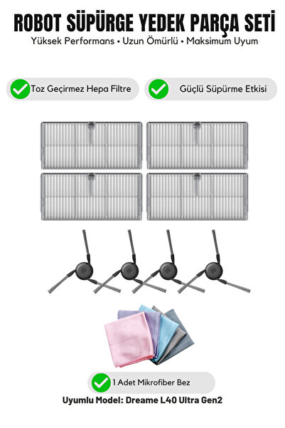 Asgard Grup Dreame L40 Ultra Gen2 Συμβατό με 4 πλευρικές βούρτσες, 4 φίλτρα κ...