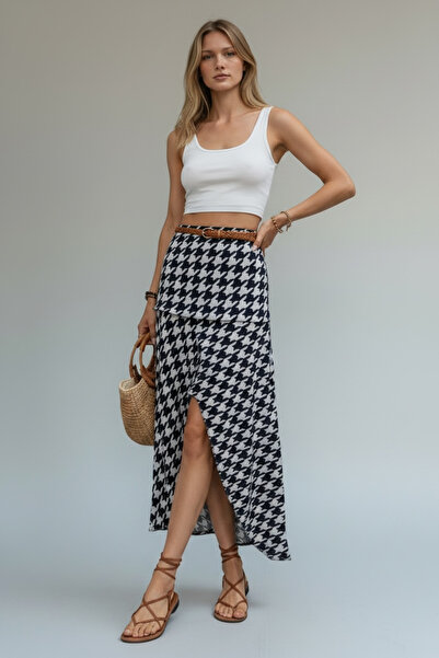 M&G PREMIUM BOUTIQUE Γυναικεία φούστα με ψηλή μέση, με σχέδιο και ασύμμετρη λ...