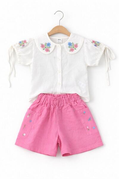 Minigimin Cicileri Σετ κοριτσίστικο σορτς μουσελίνας με κεντημένο γιακά και λ...