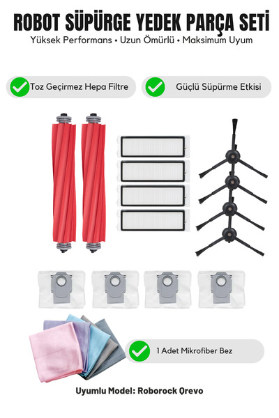 Asgard Grup Συμβατό με Roborock Qrevo: 2 κύριες βούρτσες, 4 μαύρες πλαϊνές βο...