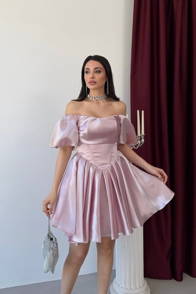 Serica Moda Κοντό φόρεμα αποφοίτησης με λεπτομέρεια κορσέ και μανίκια μπαλόνι...