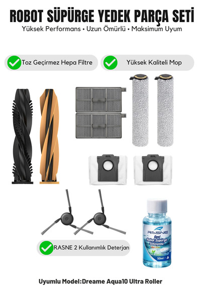 Asgard Grup Συμβατό με Dreame Aqua10 Ultra Roller: 1 Κύρια βούρτσα, 2 Πλαϊνές...