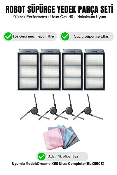 Asgard Grup Dreame X50 Ultra Complete (Rlx85Ce) Compatible 4 Side Brushes 4 F...