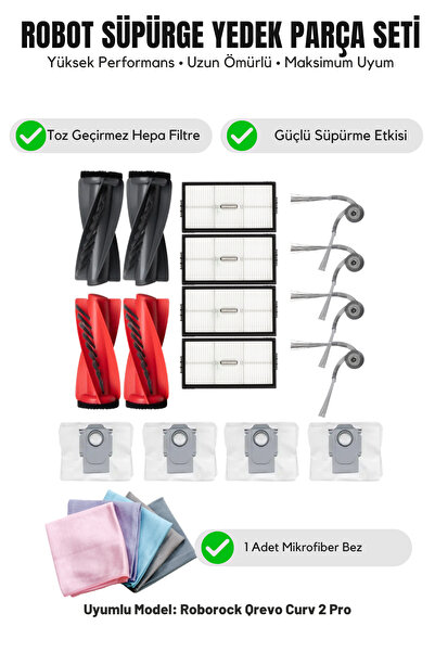 Asgard Grup Roborock Qrevo Curv 2 Pro Compatible 2 Main Brushes 4 Side Brushe...