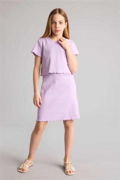 DeFacto Corded Fabric Ribbed Knit 2-Piece Dress Girls H2206A826Sp