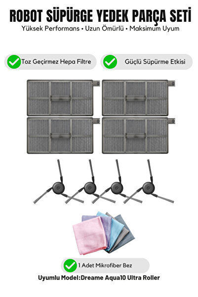 Asgard Grup Συμβατό με Dreame Aqua10 Ultra Roller: 4 πλαϊνές βούρτσες, 4 φίλτ...
