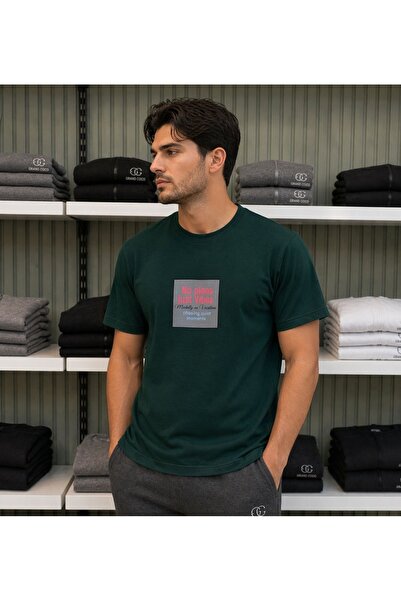 grand coco Men's Nefti Green Lycra Single Jersey Fabric Crew Neck Short Sleev...