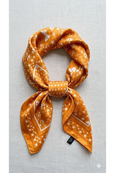 Lunea Womens Women's Orange Patterned Silky Satin Scarf 70X70