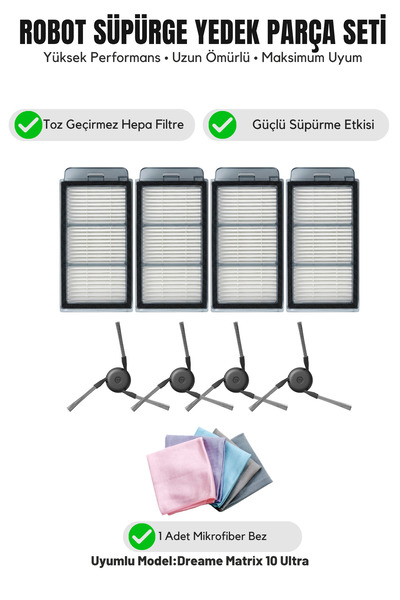 Asgard Grup Dreame Matrix 10 Ultra Compatible 4 Side Brushes 4 Filters 1 Clea...